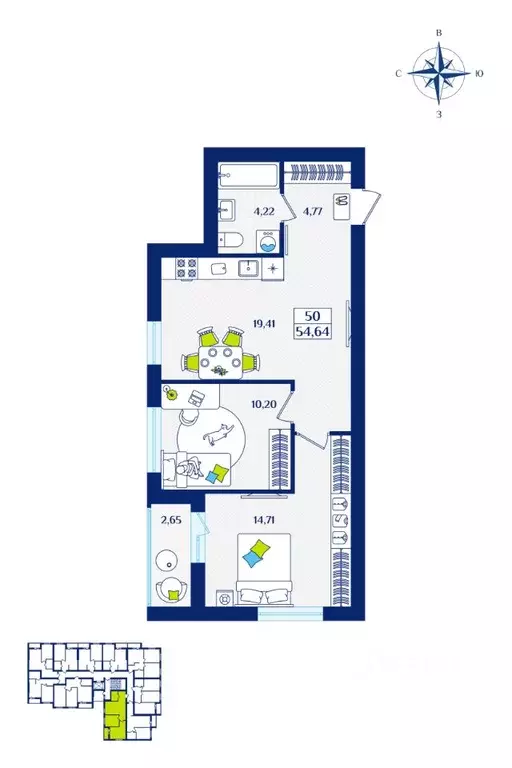2-к кв. Калининградская область, Зеленоградск  (54.64 м) - Фото 1