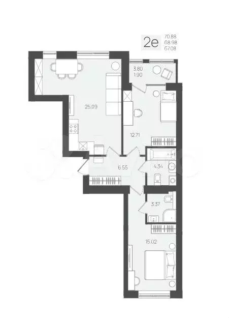 2-к. квартира, 69 м, 2/5 эт. - Фото 1