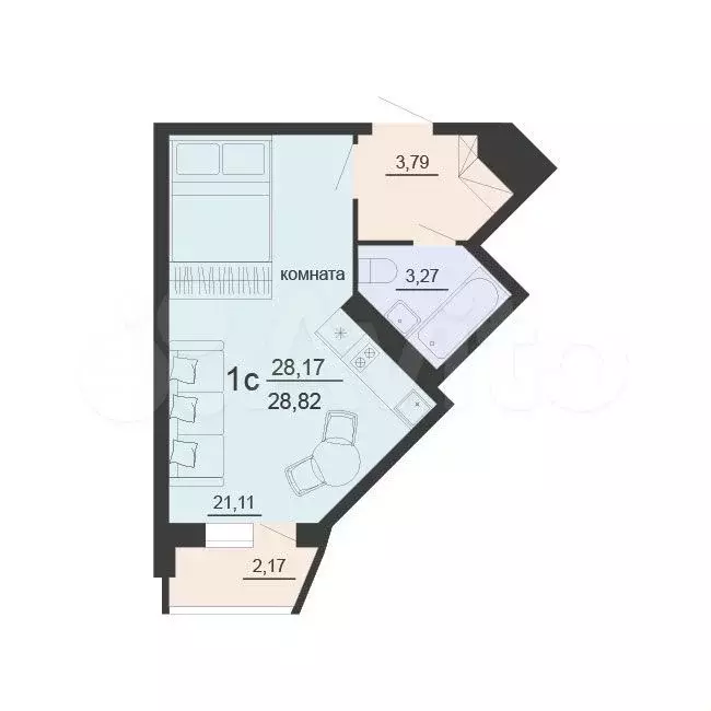 Квартира-студия, 28,8 м, 20/20 эт. - Фото 0