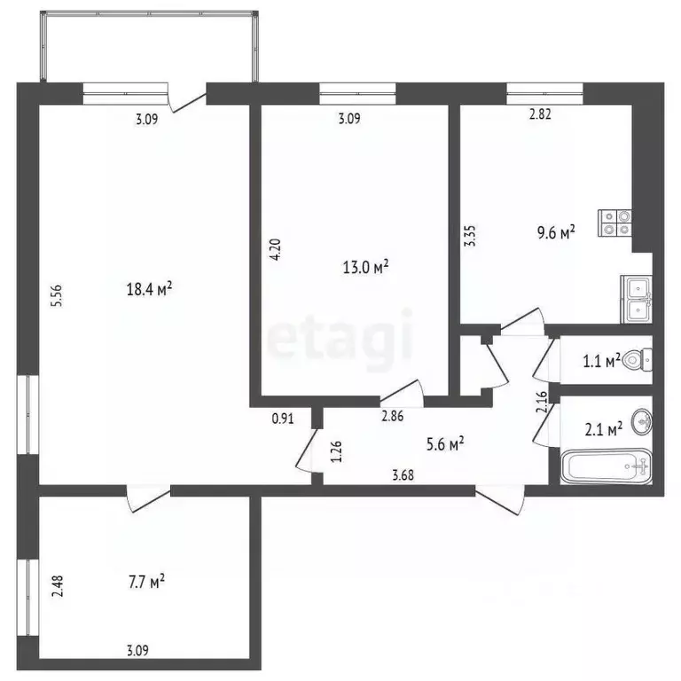 3-к кв. Пермский край, Пермь Монастырская ул., 123 (58.0 м) - Фото 1