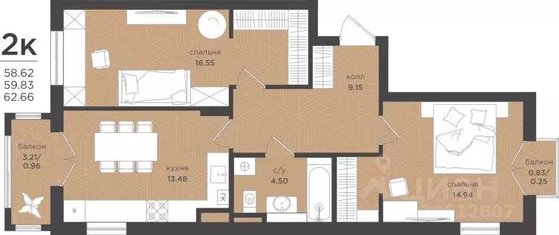 2-к кв. Калининградская область, Зеленоградск Вишневый квартал жилой ... - Фото 1