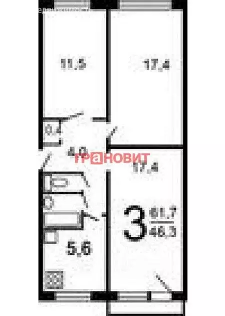 3-комнатная квартира: Новосибирск, улица Федосеева, 36 (61.5 м) - Фото 0