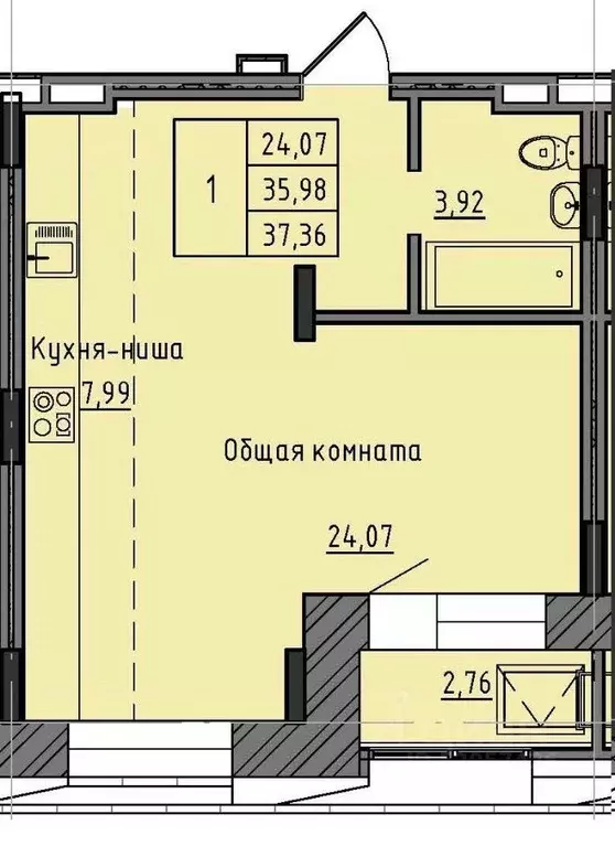 1-к кв. саха (якутия), якутск 37-й кв-л, (37.36 м) - Фото 0