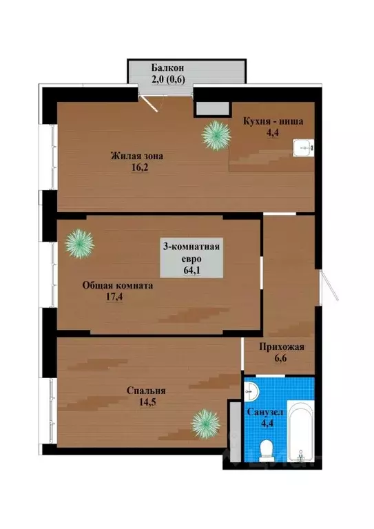 3-к кв. Забайкальский край, Чита просп. Маршала Жукова (64.0 м) - Фото 1