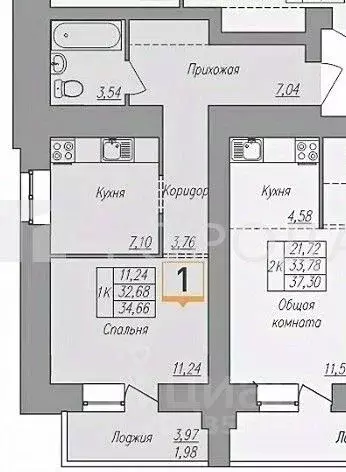 1-к кв. Алтайский край, Барнаул ул. Антона Петрова, 219Б (34.7 м) - Фото 2