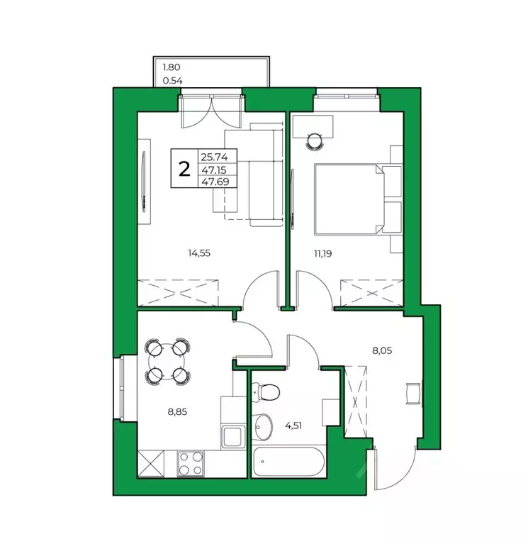 2-к кв. Башкортостан, Уфимский район, Зубовский сельсовет, с. Зубово ... - Фото 0