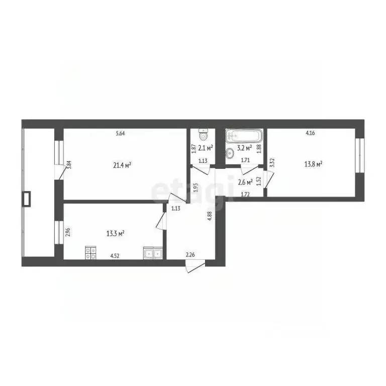 2-к кв. Тюменская область, Тюмень ул. Линейная, 11 (66.4 м) - Фото 2