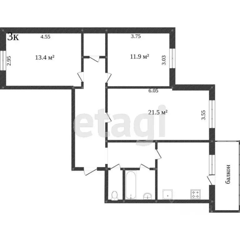 3-к кв. Ханты-Мансийский АО, Сургут Быстринская ул., 10 (78.1 м) - Фото 1