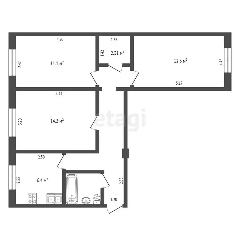 3-комнатная квартира: Калуга, улица Циолковского, 27 (59 м) - Фото 1