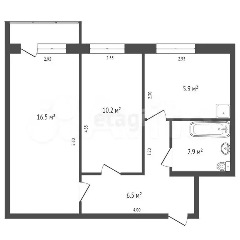 2-к. квартира, 41,6 м, 2/5 эт. - Фото 0