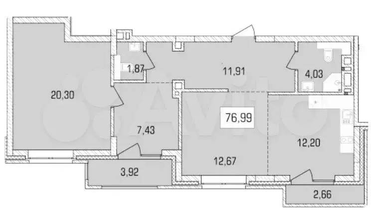 2-к. квартира, 77 м, 5/9 эт. - Фото 0