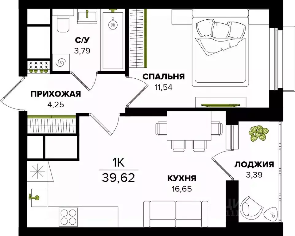 1-к кв. Тульская область, Тула  (39.62 м) - Фото 0