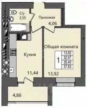 1-к кв. Марий Эл, Йошкар-Ола Светлый мкр,  (37.83 м) - Фото 1