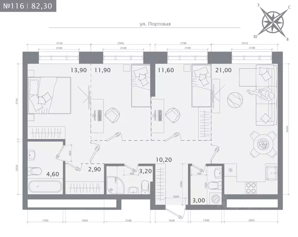 3-к кв. Татарстан, Казань 1712 жилой комплекс (82.3 м) - Фото 1