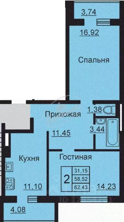 2-к кв. Калужская область, Калуга ул. Минская, 41 (56.0 м) - Фото 2