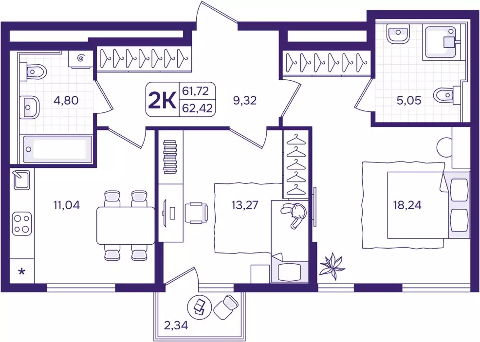2-комнатная квартира: Владивосток, улица Борисенко, 100Ес2 (62.42 м) - Фото 1