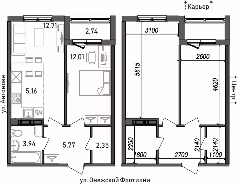 2-к кв. Карелия, Петрозаводск Флотилия жилой комплекс (44.68 м) - Фото 0