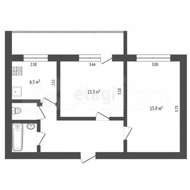 2-к. квартира, 50 м, 6/8 эт. - Фото 0