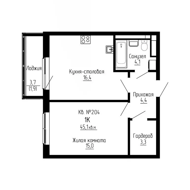 1-комнатная квартира: Новый, ЖК ДНС Сити (45.1 м) - Фото 0