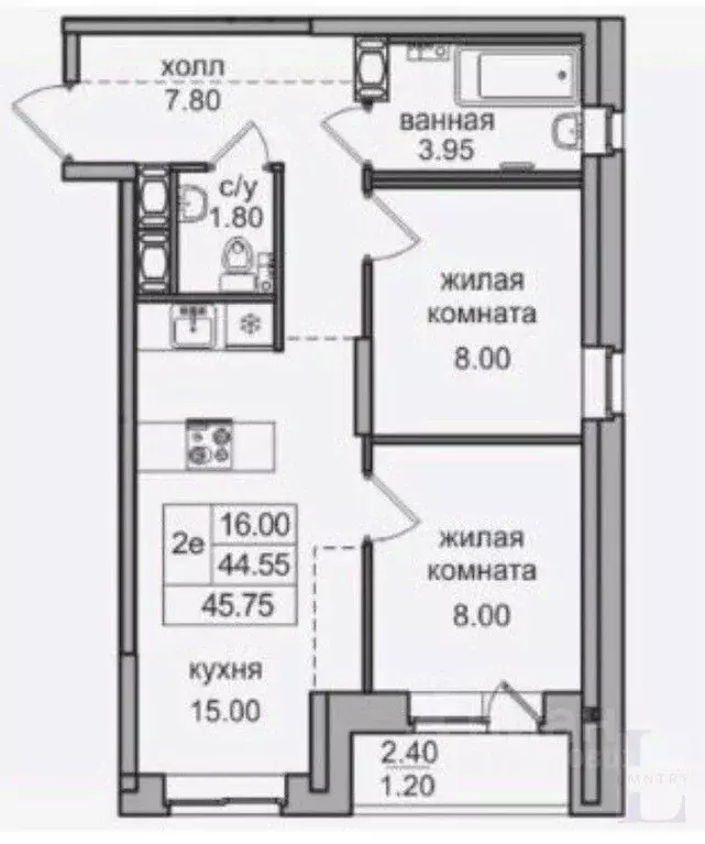 2-к кв. Санкт-Петербург пос. Парголово, ул. Шишкина, 311 (44.9 м) - Фото 2