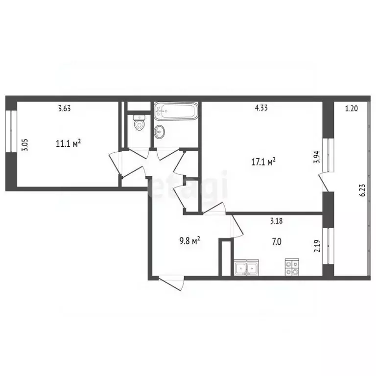 2-к кв. Вологодская область, Череповец просп. Победы, 178 (49.5 м) - Фото 2