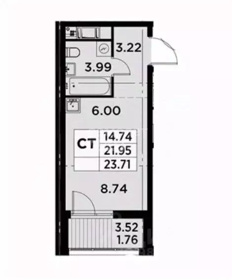 Студия Санкт-Петербург просп. Энергетиков, 2к2 (23.71 м) - Фото 1