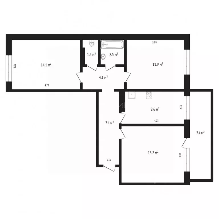 3-к кв. Тюменская область, Тюмень ул. Боровская, 5 (66.5 м) - Фото 2