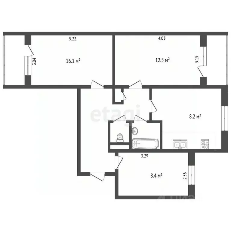 3-к кв. Белгородская область, Белгород просп. Ватутина, 18 (60.0 м) - Фото 2