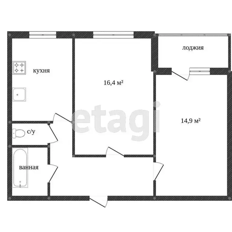 2-комнатная квартира: Тобольск, 8-й микрорайон, 16 (50.4 м) - Фото 1