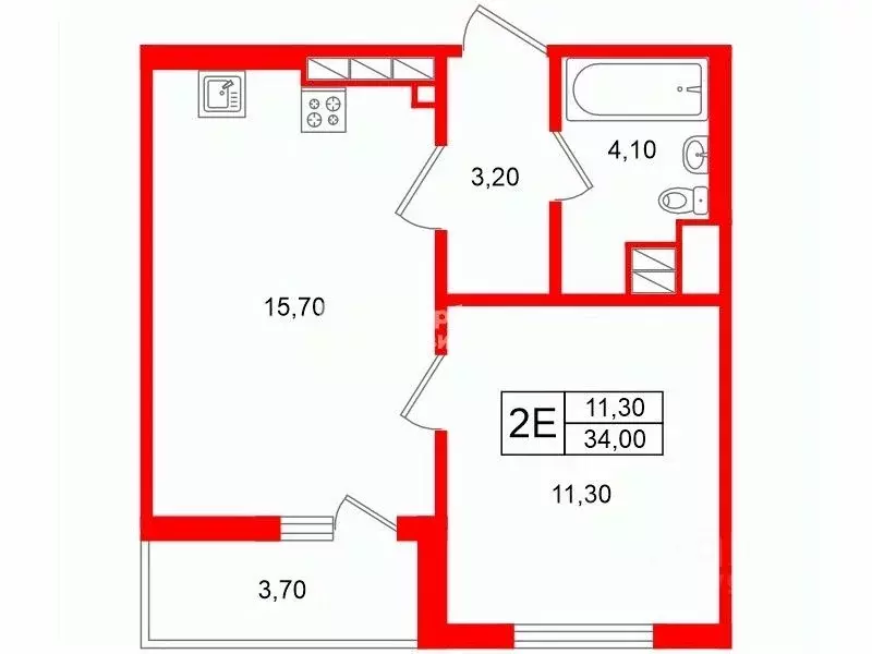 1-к кв. Санкт-Петербург дор. Муринская, 61 (34.0 м) - Фото 1