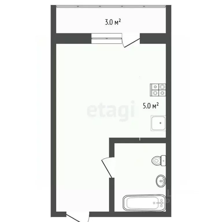 Студия Тюменская область, Тюмень ул. Новоселов, 117 (15.7 м) - Фото 1