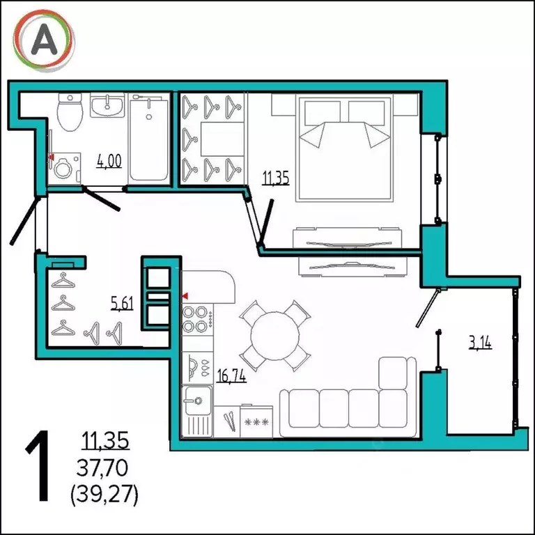 1-к кв. Брянская область, Брянск Бежицкая ул., 21Б (39.27 м) - Фото 0