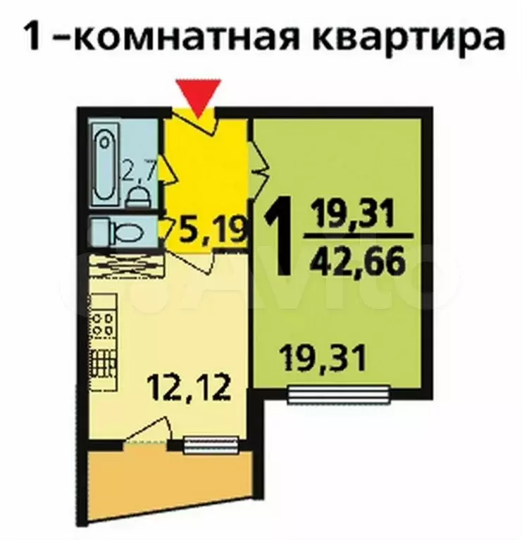 1-к. квартира, 43 м, 5/10 эт. - Фото 0