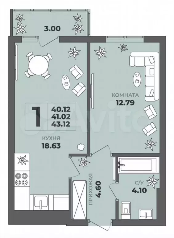 1-к. квартира, 41 м, 4/8 эт. - Фото 1