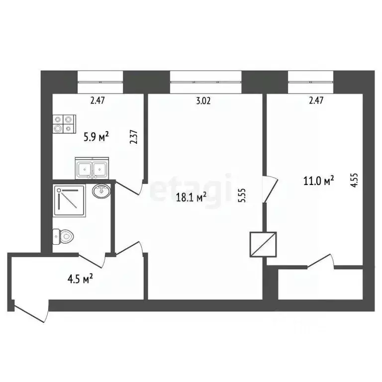 2-к кв. Псковская область, Печоры ул. Свободы, 19 (44.5 м) - Фото 2