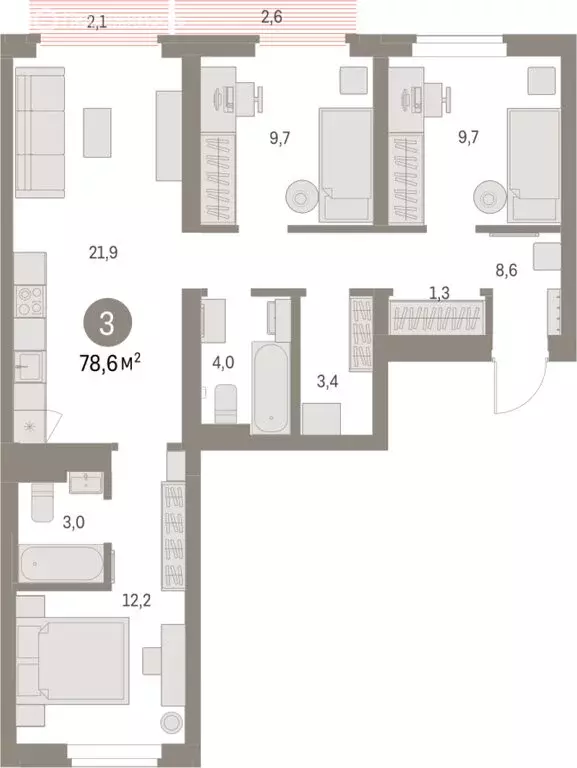 3-комнатная квартира: Екатеринбург, микрорайон Академический, 19-й ... - Фото 1