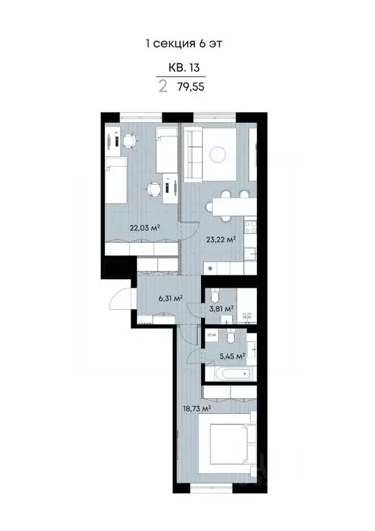 2-к кв. Иркутская область, Иркутск ул. Лебедева-Кумача, 25 (79.55 м) - Фото 2