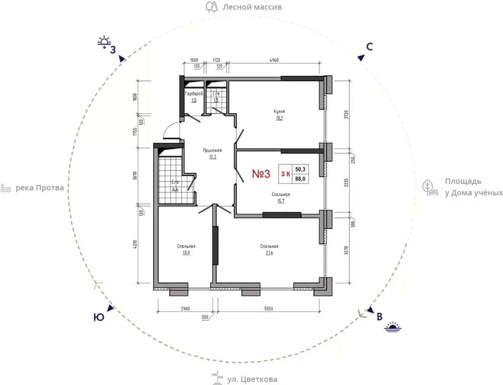 3-комнатная квартира: Обнинск, улица Усачёва, 4 (88 м) - Фото 0