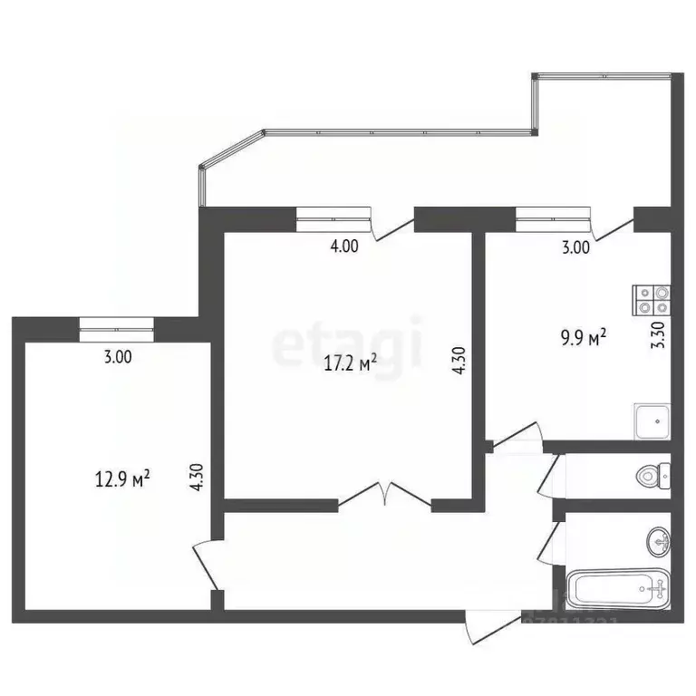 2-к кв. Кемеровская область, Прокопьевск ул. Обручева, 47 (54.3 м) - Фото 2