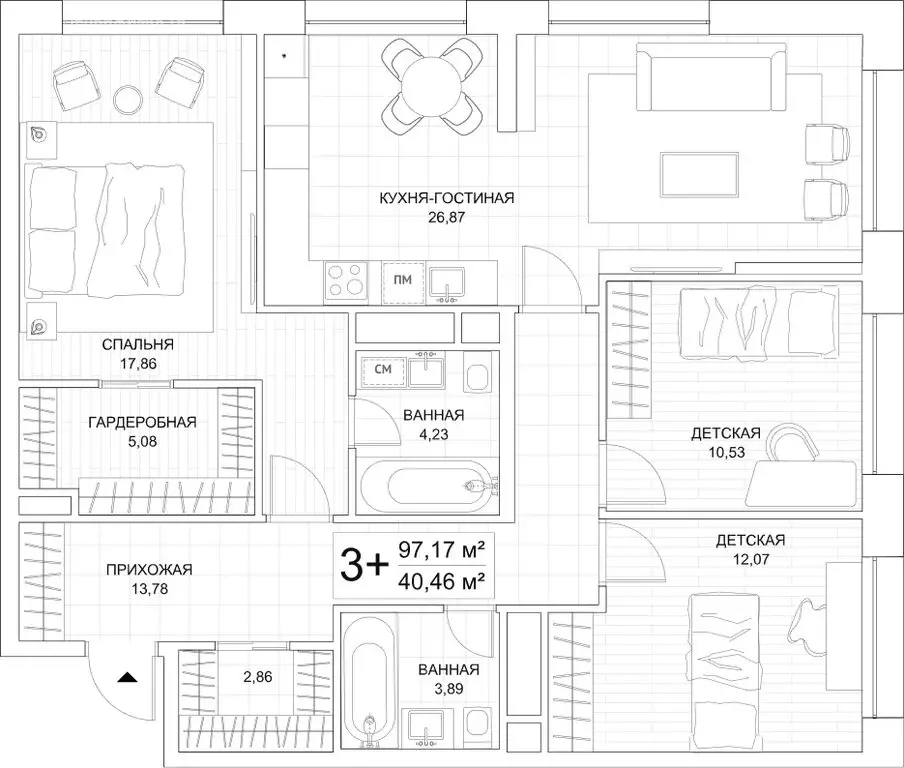 3-комнатная квартира: Москва, Береговой проезд, 3 (97.2 м) - Фото 1