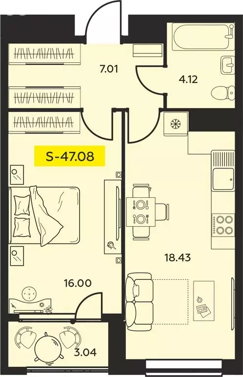 2-комнатная квартира: Иваново, проспект Ленина, 55В (47.08 м) - Фото 1