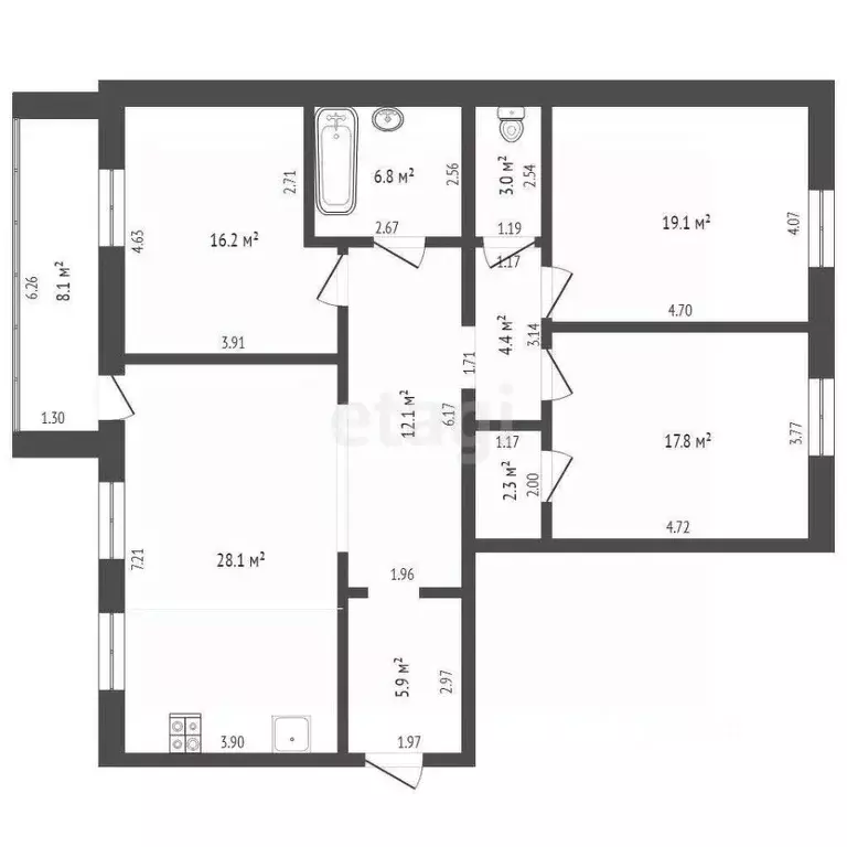 3-к кв. Тюменская область, Тюмень ул. Тимофея Кармацкого, 9к1 (115.7 ... - Фото 2
