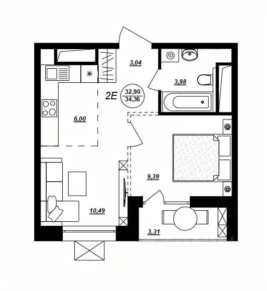 2-к кв. Хабаровский край, Хабаровск ул. Демьяна Бедного (34.36 м) - Фото 1