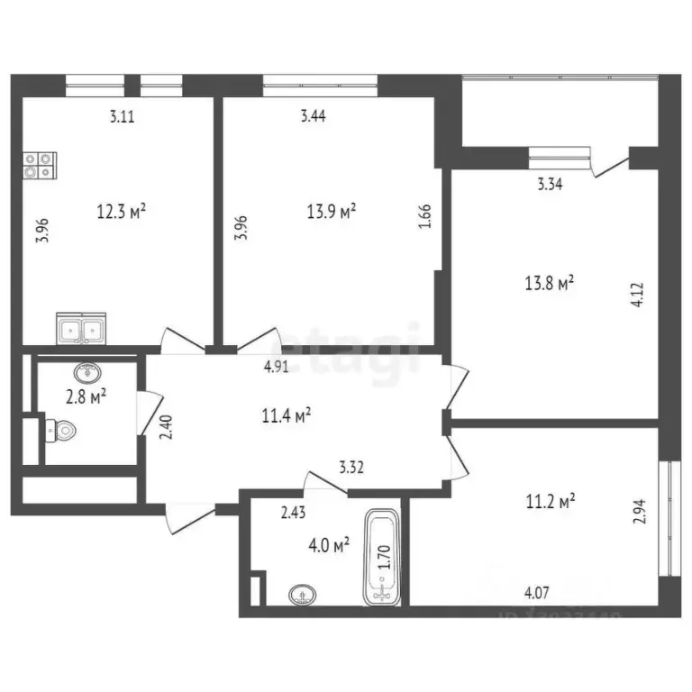 3-к кв. Тюменская область, Тюмень Полевая ул., 117к3 (69.0 м) - Фото 2
