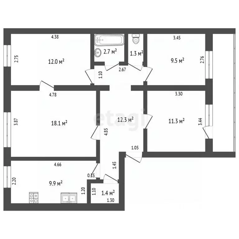 4-к кв. Вологодская область, Харовск Ленинградская ул., 22А (78.5 м) - Фото 2