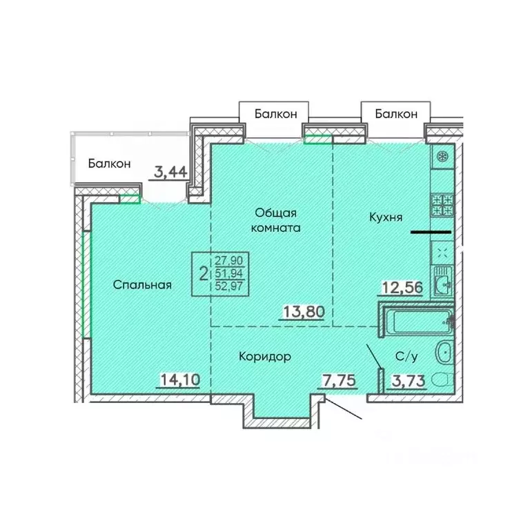 2-к кв. Бурятия, Улан-Удэ Энергетик мкр,  (52.97 м) - Фото 0