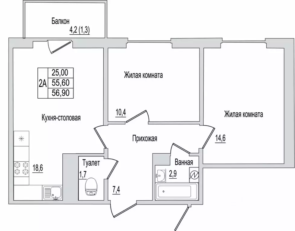 2-к кв. Псковская область, Псковский район, Завеличенская волость, д. ... - Фото 1