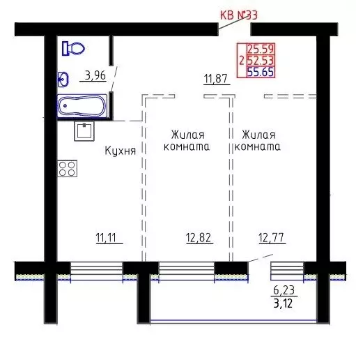 2-комнатная квартира: Бийск, Ударная улица, 6/1 (55.65 м) - Фото 0