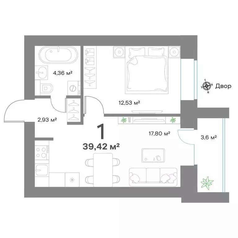 1-комнатная квартира: Выкса, улица Зуева, 1 (39.42 м) - Фото 1