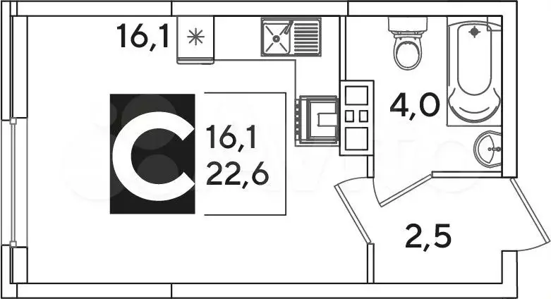 Квартира-студия, 22,6 м, 5/16 эт. - Фото 0